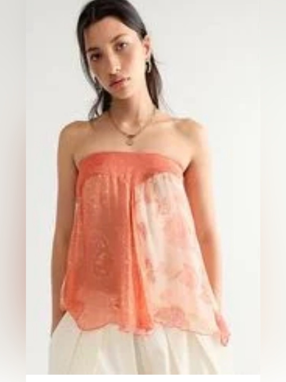 Free People Cleo Mixed Print Tube Top Coral & Ivory Floral Flowy Boho Delicate